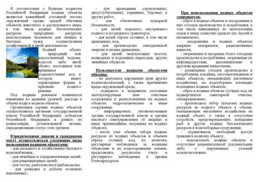 Памятка «Пользование водными объектами»